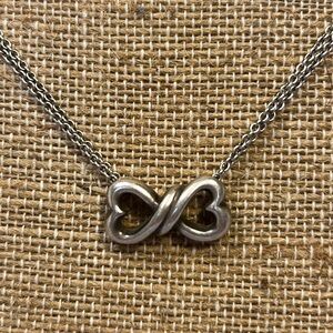 Sterling Silver two hearts/Butterfly double chain Necklace